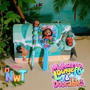 Loungefly Disney Moana Ocean Waves "Glows" Crossbody Bag, Charm, Pen & Mirror
